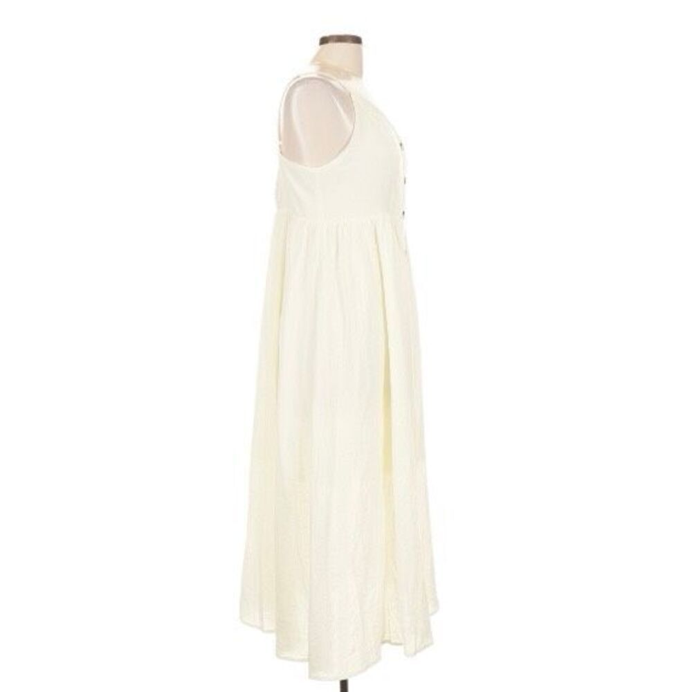 Boho Cotton Blend Midi Dress White Button Front Sun Dress Summer City Chic L - Picture 4 of 7